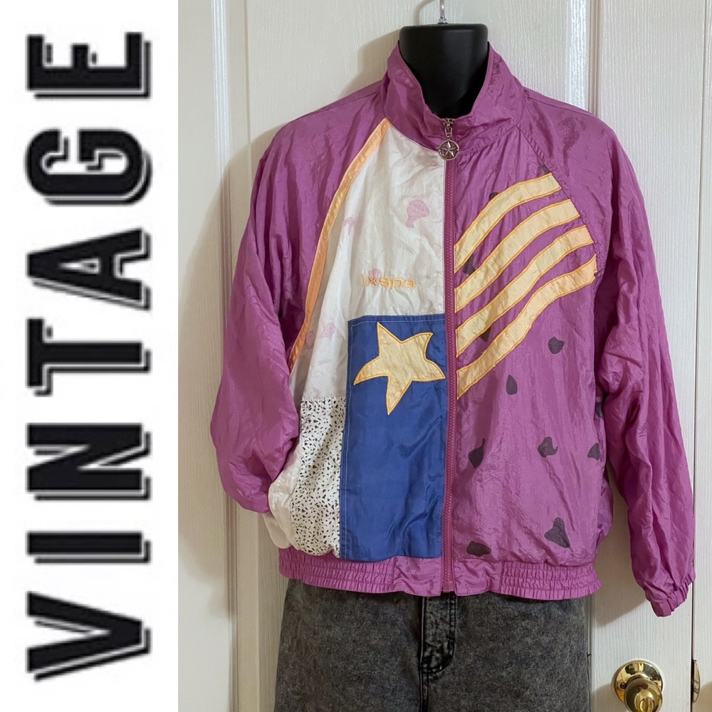 Vintage multicoloured abstract patterned patchwork full zip lined light jacket